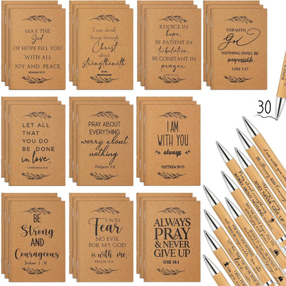 Fuutreo 40 Pcs Father's Day Christian Gift Bible Verse Prayer Journals Bible Pens Inspirational Religious Notebook Mini Scripture Pocket Notepad for Church Pastor Men Women Sunday School Graduation