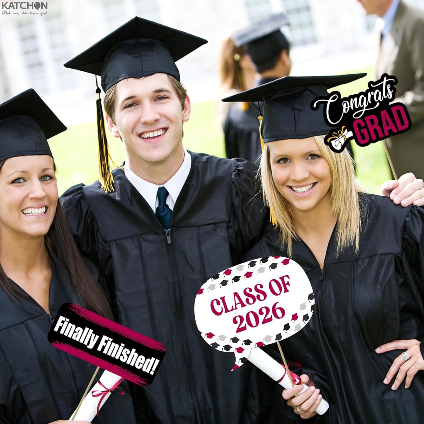 Burgundy Graduation Photo Booth Props 2026 - Pack of 23, Graduation Decorations 2026, Graduation Photo Props for Class of 2026 Decorations, Graduation Props for Photoshoot 2026 -KatchOn