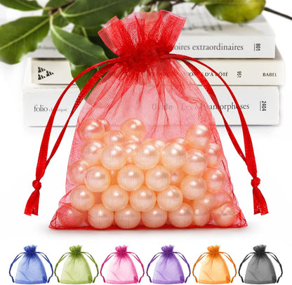 ANZNKU 50PCS White Organza Bags 3x4, Small Gift Bags Bulk for Sachet Jewelry Candy Treat, Mini Mesh Bag Drawstring for Wedding Bridal & Baby Shower, Party Favor Bag for Easter Mothers Day Birthday