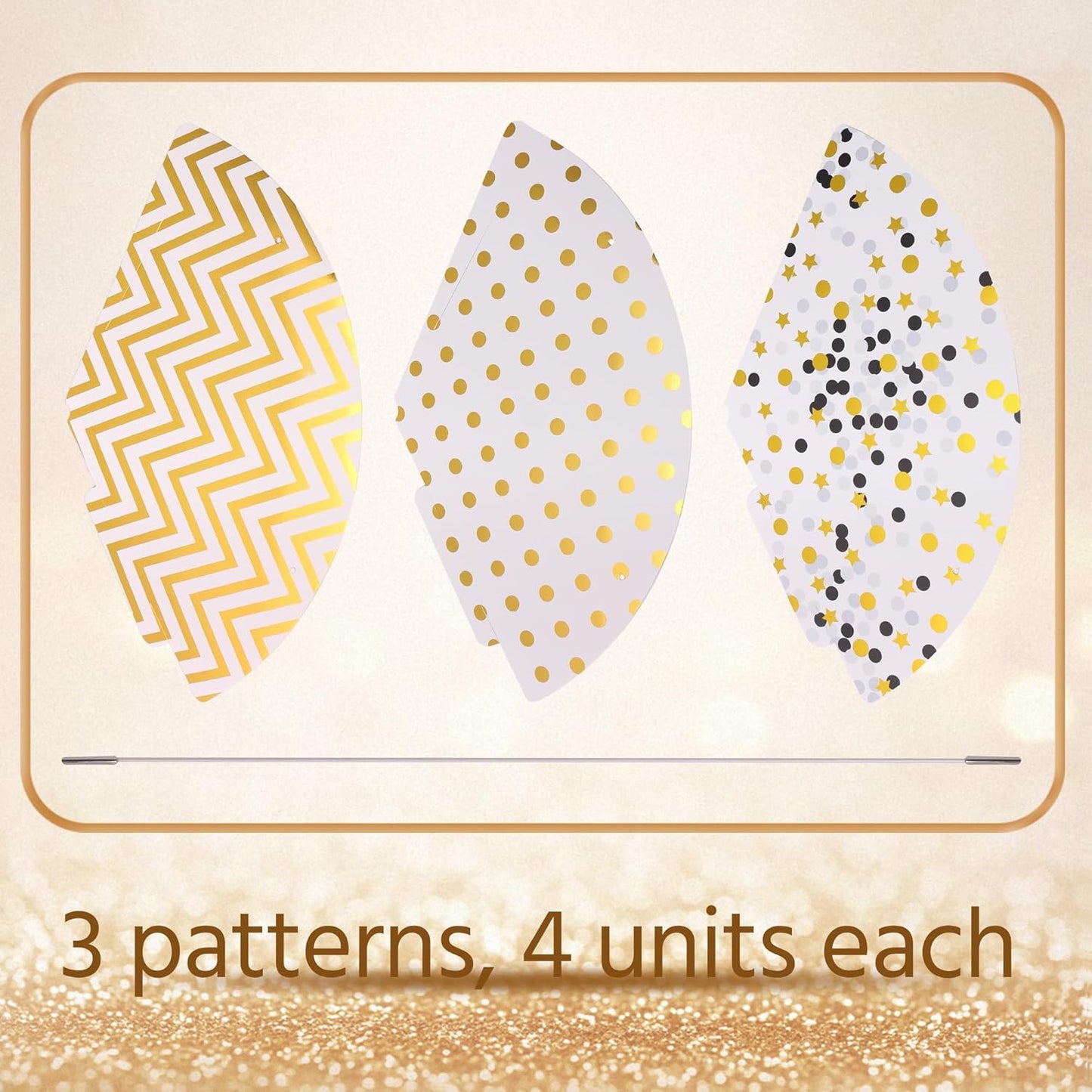 Boieo Party Hats Birthday Cone Set Gold Polka Dot Striped Paper for Adults Kids Happy Birthday Party Decorations 12 Pcs