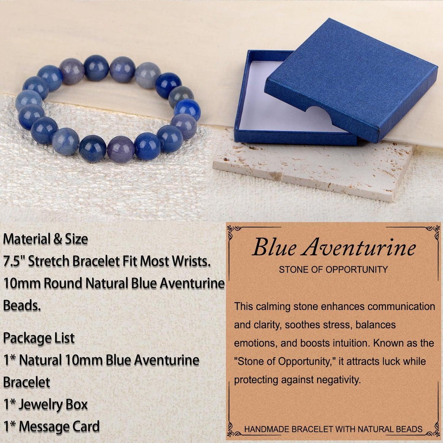 LPBeads Handmade Natural Gemstone Stretch Elastic Bracelet Healing Crystal Round Stone Beads Jewelry Gifts for Women Men