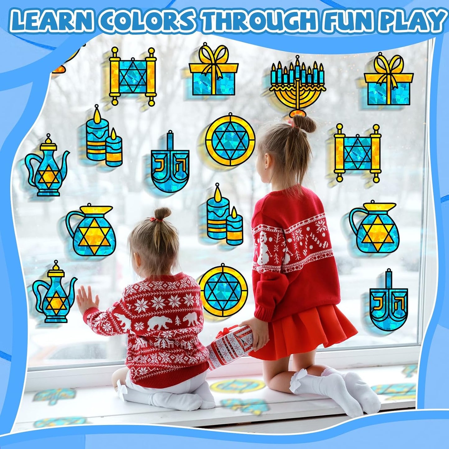 QOUBAI 32 Sets Stars Suncatchers Craft Back to School DIY Stained Glass Window Patriotic 4th of July Paper Craft Home School Classroom Decor Kid Birthday Gift Creative Art Activity Game - Colors B