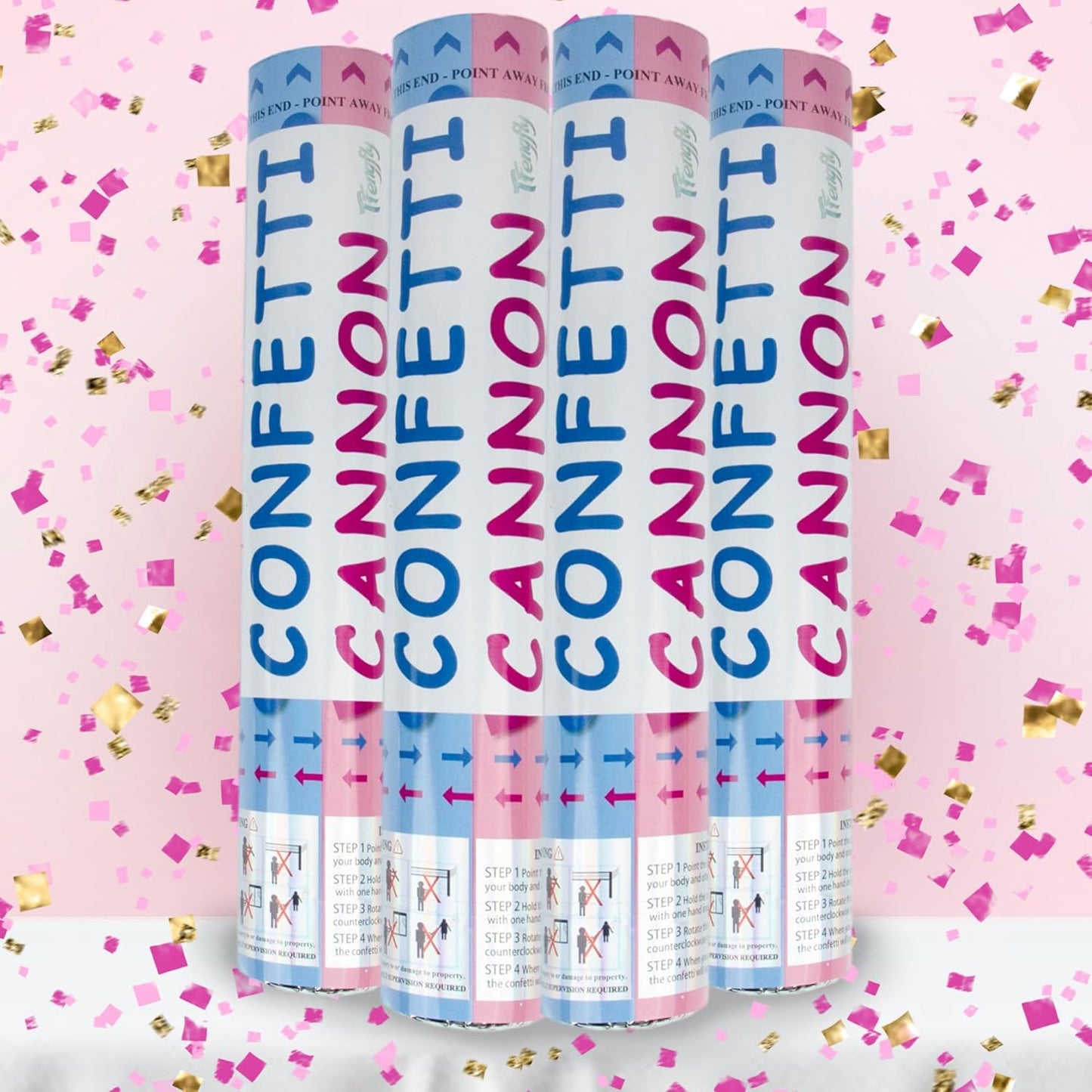 4 Pack Gender Reveal Confetti Cannon, 12 in Blue Rectangle Shaped Paper Party Poppers Cannons, Confetti Poppers For Baby Boy Gender Reveal Baby Showers (Rectangle, Blue)