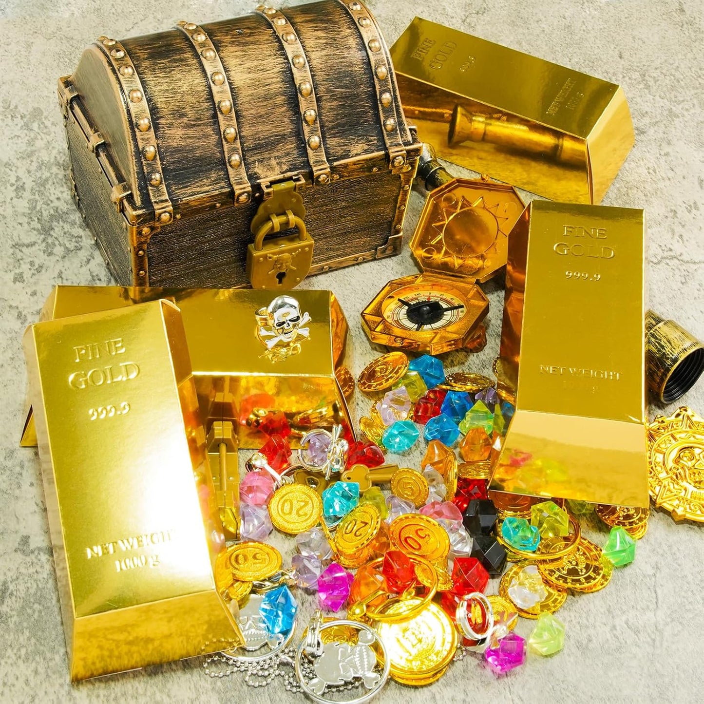 UnicoPak 30 Pack Gold Bar Party Favor Boxes, Simulated Foil Gold Treat Boxes Candy Boxes Decorated Boxes, with FINE GOLD 999.9 Embossed Pattern, 6.5x3 Inch Gift Boxes for Candy, Halloween, Christmas