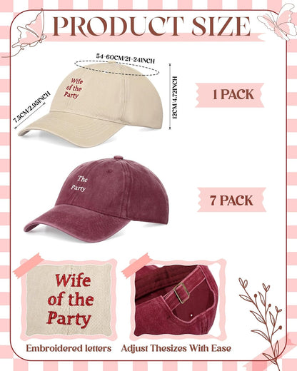 Chicingyou 8 Pack Adjustable Bachelorette Hat, 1 Wife of the Party Cap and 7 the Party Cap for Bridesmaid Bride Wedding Gift