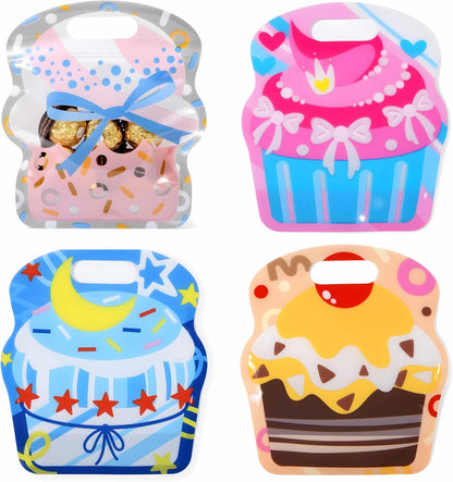 SUNCOLOR Birthday Party Favor Bags, 32 Pack Goodie Bags with Handles, 9.8 x6.7 inches, Pink Blue Yellow White Gift Bags for Kids Parties, Celebrations