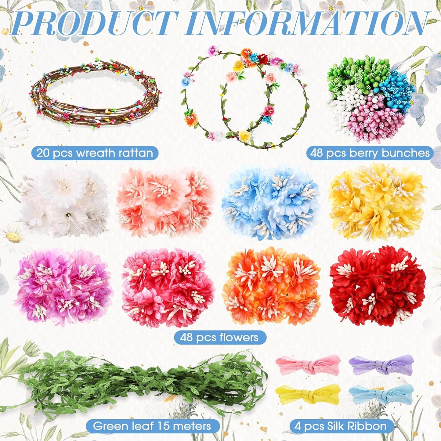 Zeyune 20 Sets Spring Tea Party Favor Flower Crowns Making Kit, Make Your Own Flower Crown Wreath Garland Headbands Craft Kit Handmade DIY Fairy Floral Hair Accessories Gift for Women(Daisy)