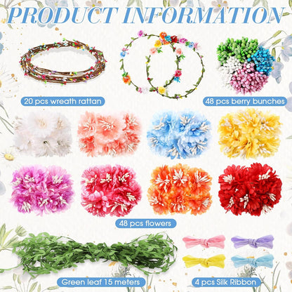 Zeyune 20 Sets Spring Tea Party Favor Flower Crowns Making Kit, Make Your Own Flower Crown Wreath Garland Headbands Craft Kit Handmade DIY Fairy Floral Hair Accessories Gift for Women(Daisy)