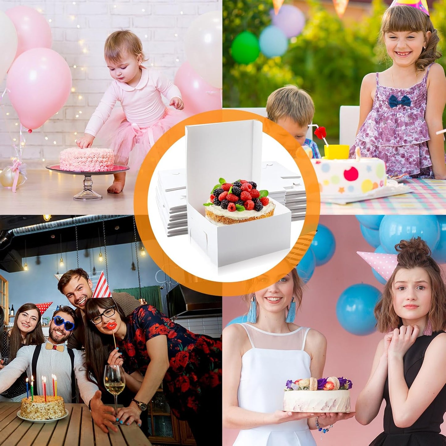Ireer 50 Pack 12 x 12 x 5 Inch White Cake Boxes Cardboard Bakery Boxes for Pie Pastry Cookie