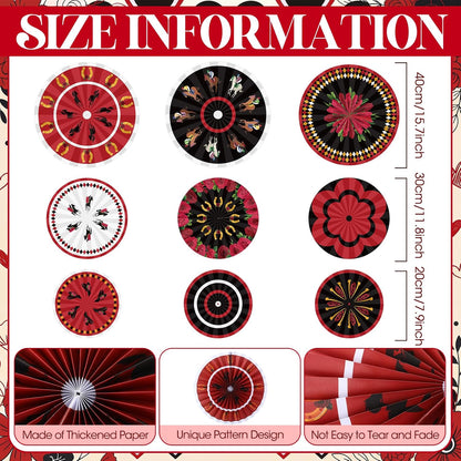 Outus 9 Pcs Western Cowboy Party Decorations Paper Fans Wagon Wheels Straw Hay Bales Hanging Ceiling Wall Decor for Country Western Themed Rodeo Farm Birthday Party Supplies (Wagon Wheels)