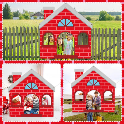 Large Red Brick House Photo Prop Red Brick House Shaped Selfie Frame Backdrop Banner Little Pigs Party Photo Booth Props for Kids Birthday Farm Animal Magical Party Decorations Supplies 63 x 60 Inch