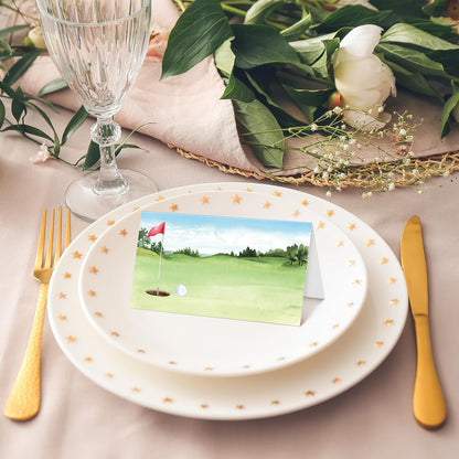 MotiMind 100 Pcs Golf Themed Table Place Card Half-fold Tent Style Reception Place Cards Golf Sports Food Labels for Birthday Party Baby Shower