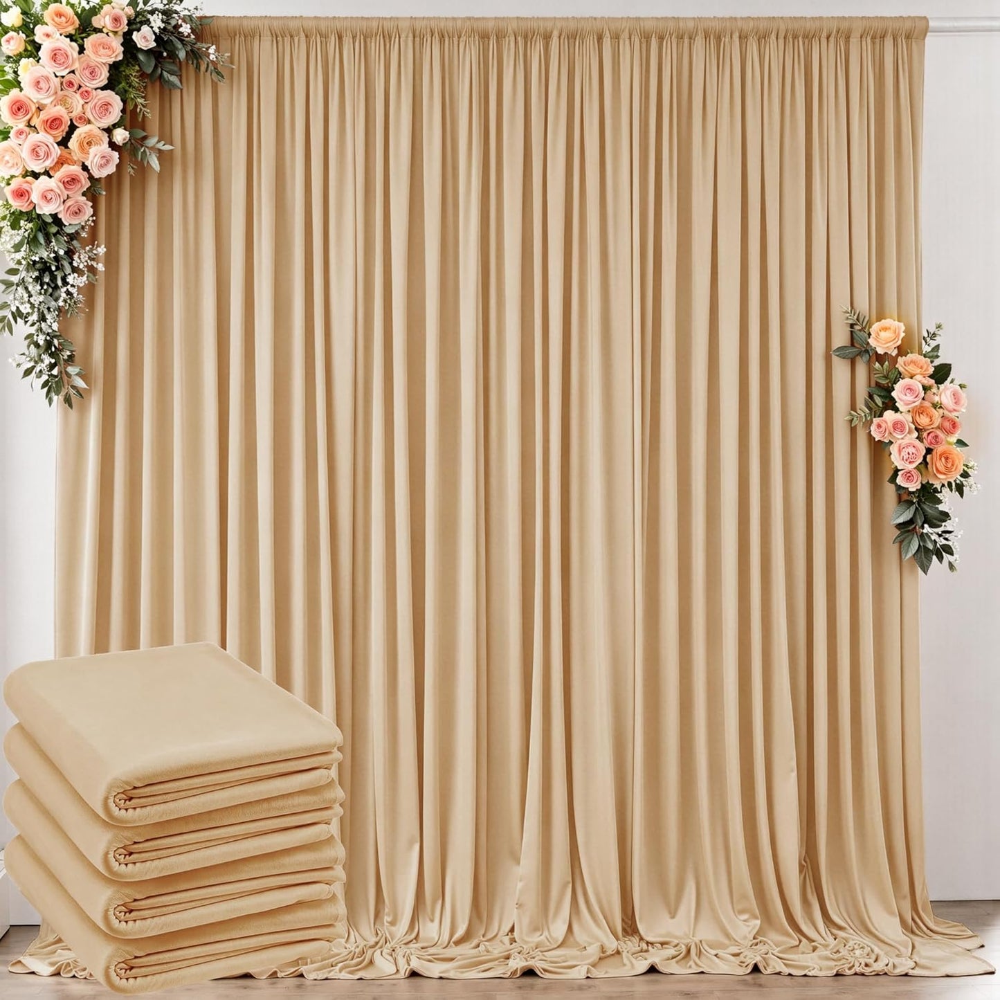 10 ft x 10 ft Wrinkle Free White Backdrop Curtains for Wedding Parties, Polyester Photography Backdrop Drapes for Birthday Parties Stage Backdrop Stand, 2 Panels 5x10FT Background Curtains