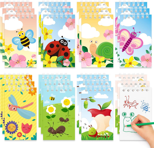 24Pcs Spring Animal Mini Notepads Cute Insect Bug Flower Spiral Pocket Notebooks Memo Pads for Kids Toddlers Students Summer Party Favors Goodie Bag Stuffers Classroom Teacher Rewards Gifts, 8 Designs