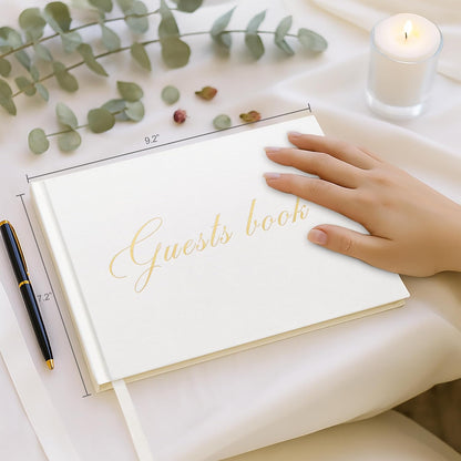 &And Per Se White Wedding Guest Book with Photo Spots – Elegant Hardcover Sign-in Book for Weddings, Baby Showers & Special Events – Blank & Lined Memory Keepsake Album