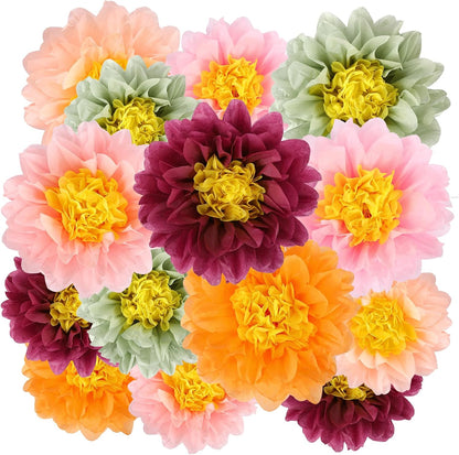 BestoFun 14 PCS Orange & Hot Pink Tissue Paper Flowers – Vibrant Party Decorations for Birthday, Baby Shower, Wedding, Fiesta, and Holiday Events