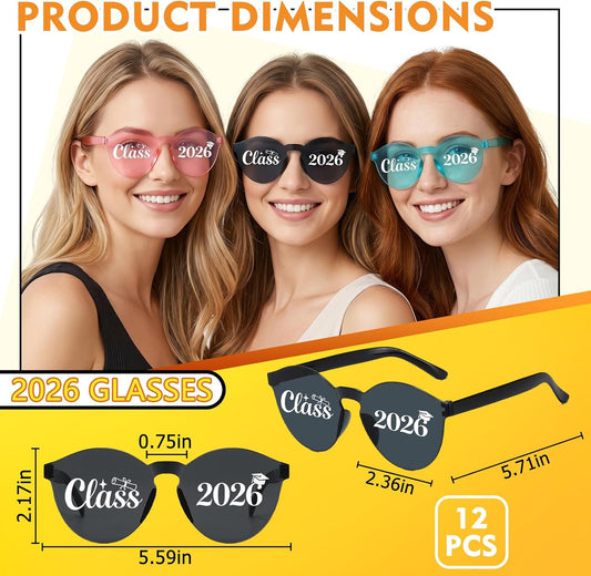 Vegove 12PC Class of 2026 Graduation Sunglasses - Prom Costume Eyewear Party Photobooth Props for Grand Celebration Supplies