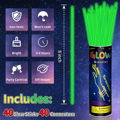 40 Pack 8” Red Glow Sticks Bracelet Necklaces Bulk with 40 Connectors Neon Glow In The Dark Party favors Supplies for Holiday Birthday Party Decoration (Red)