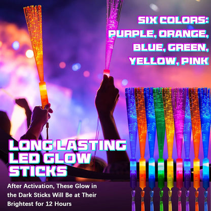 Zhanmai 24 Pieces Upgraded Glow Fiber Wands Sticks K-pop Concert LED Light Fiber Optic Wands LED Flashing Glow Sticks Bulk for Wedding Party Favors(Mixing Color)