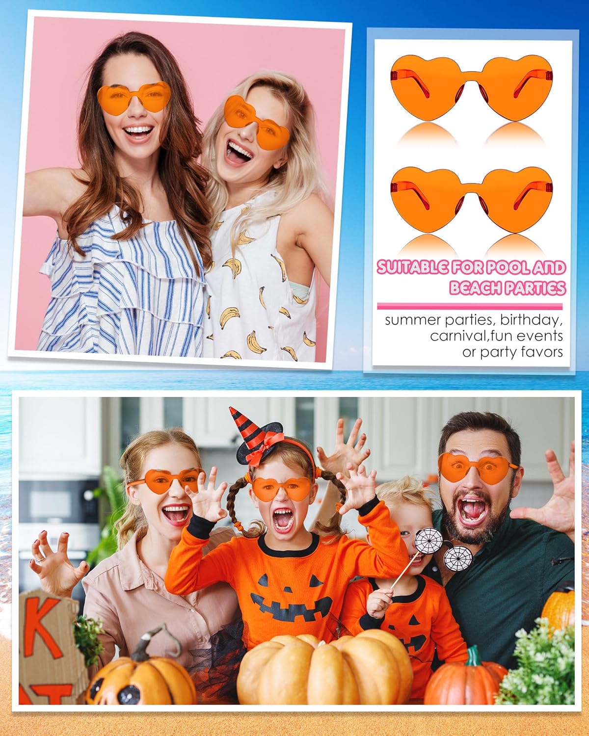 Frienda 20 Pairs Heart Shaped Sunglasses Rimless Candy Color Glasses for Women Men Party Favor