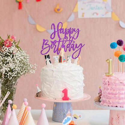 ZHUOWEISM 1 PCS Gold Happy Birthday & Anniversary Cake Topper