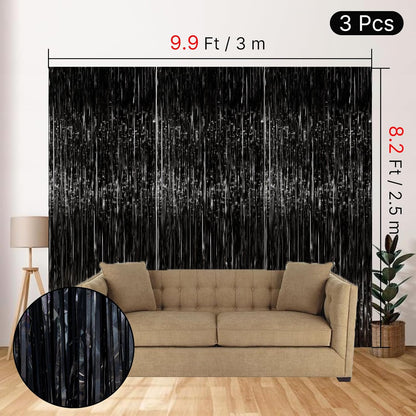 PartyWoo Silver Streamers 3pcs Tinsel Backdrop 8.2FT Metallic Tinsel Foil Fringe Streamer Curtains Party Photo Booth Backdrop for Graduation Baby Shower Bachelorette Wedding Disco Party Decorations
