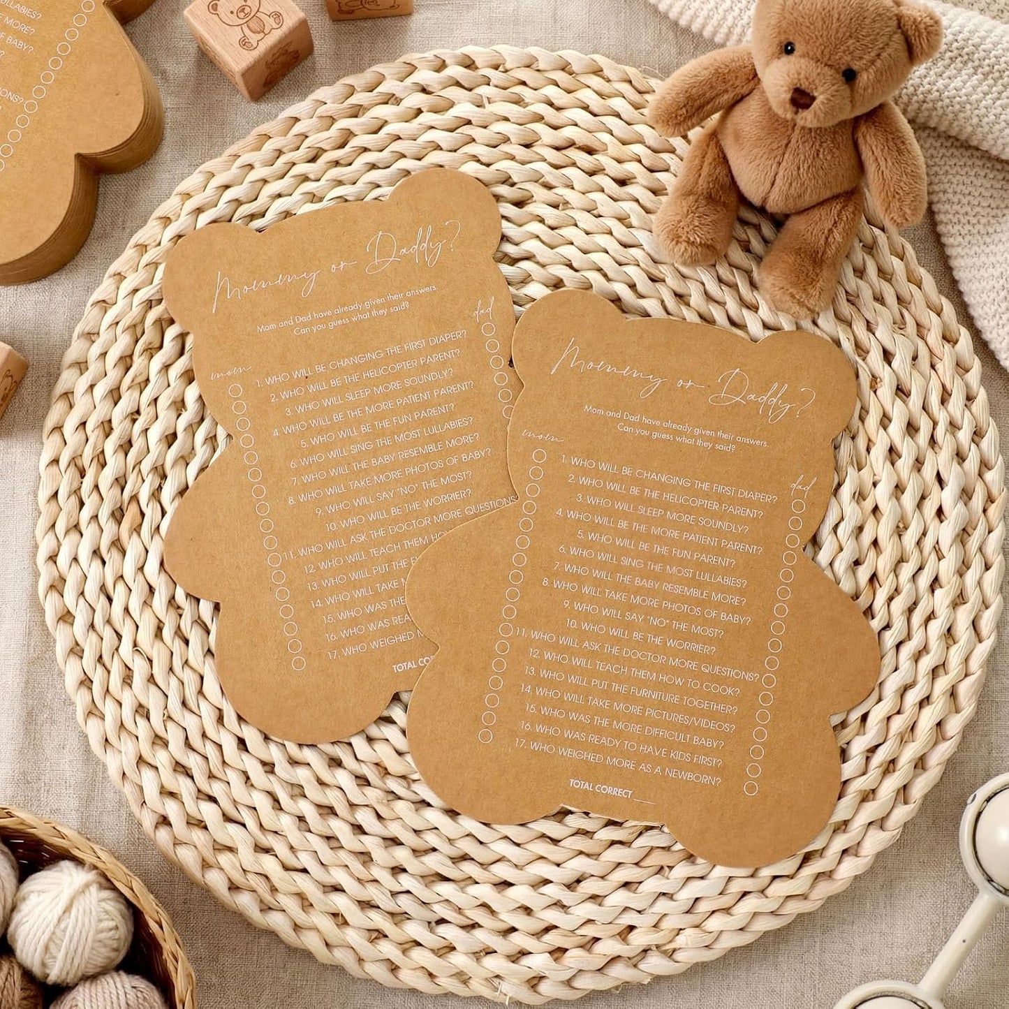 50 Pcs Bear Baby Shower Games Baby Bingo Cards Game for New Parents Girl or Boy Fun Games Gender Neutral Activity Kraft Paper Cards