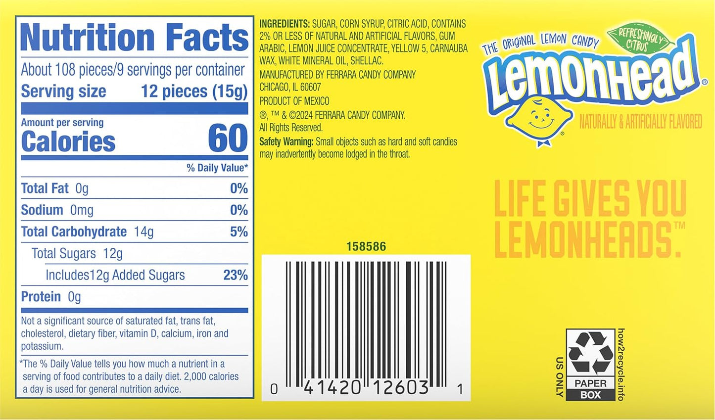 Lemonhead Hard Lemon Candy, 0.8 Ounce Boxes (Pack of 24)