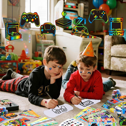 BenLouis 96 Pcs Video Game Party Favors Neon School Stationery Bulk for Kids Classroomgame Level Up Birthday Gift Candy Goodie Bag Fillers Fun Glow Gamepad Game Decor Pinata Prize Activity Supplies