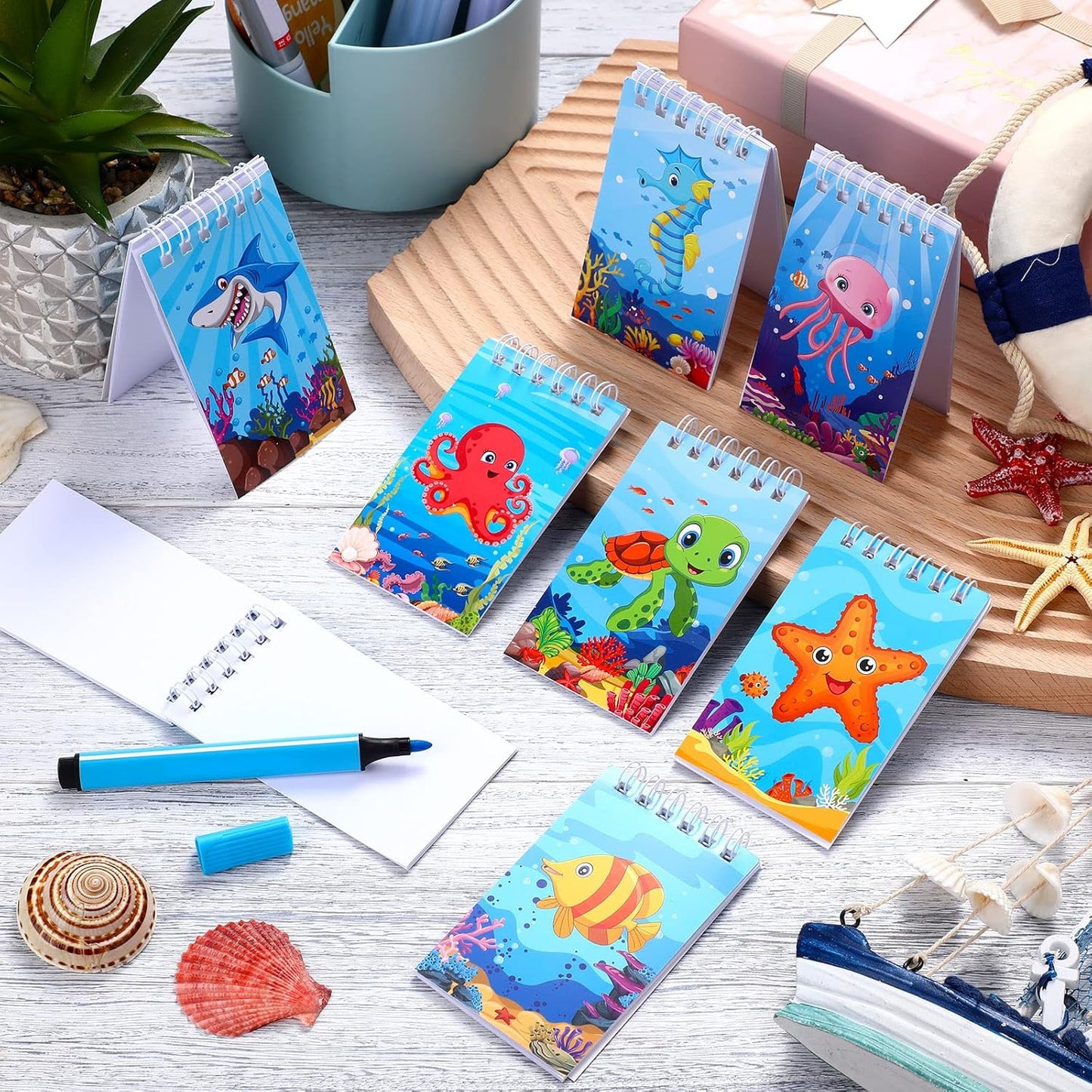 Dianelhall 24 Pcs Under The Sea Party Favors Mini Ocean Animal Notepads Notebooks Gifts Small Journals for End of Year Graduation Kindergarten Preschool Gifts Ocean Sea Birthday Party Supplies