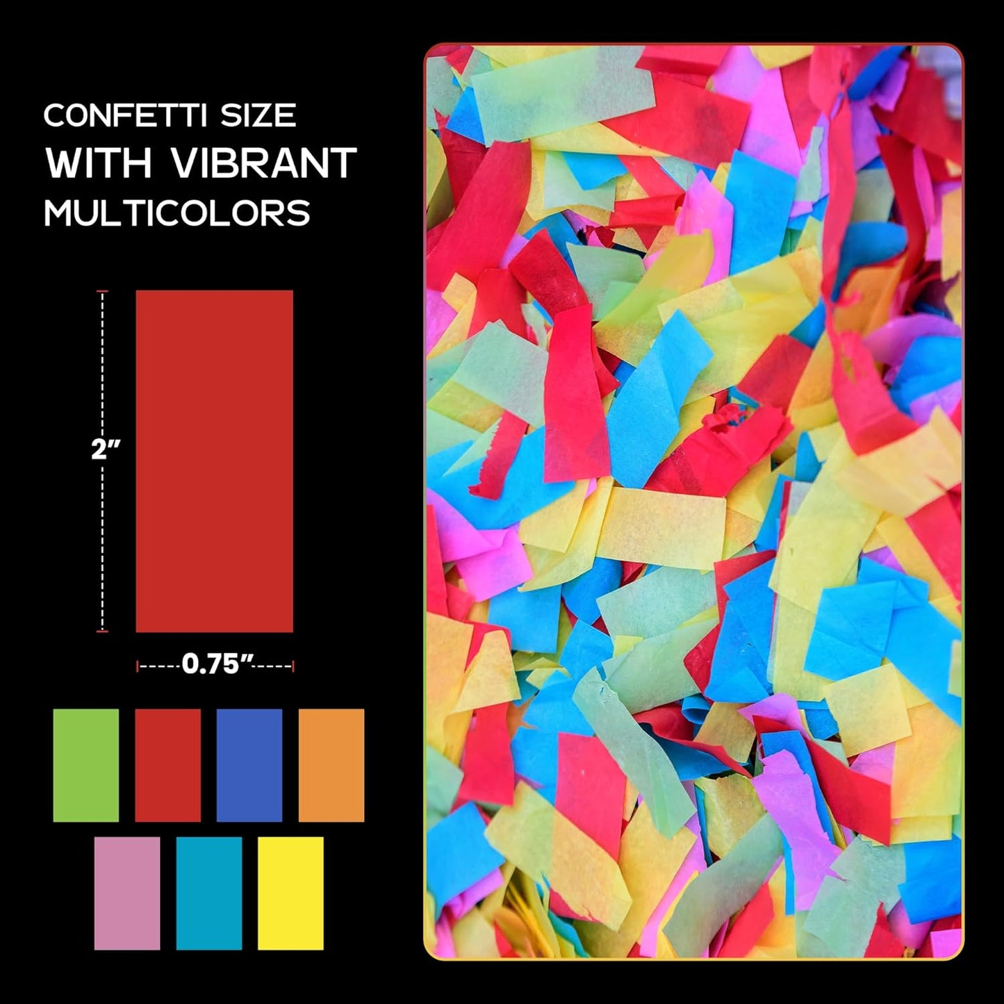 Ultimate Confetti, Multicolor Biodegradable Confetti - Rectangular Fluttering Tissue Paper Confetti for Cannon and Launcher use - Best for Holidays, Birthday, Wedding, and Parties - 1 lb, 16 oz
