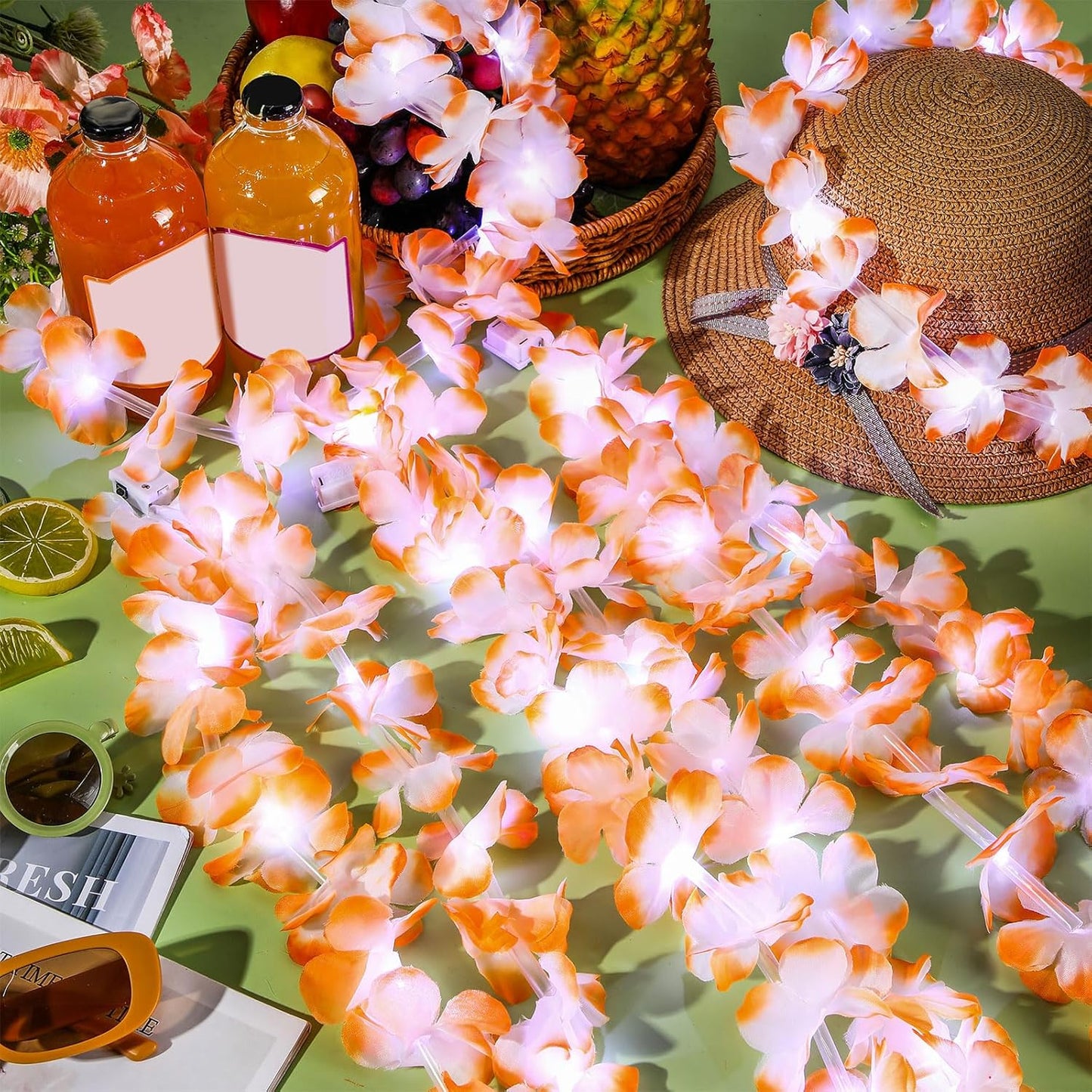 Sherr 24 Pcs LED Leis Light Up Purple and Gold Hawaiian Flower Necklaces, Graduation 2026 Party Supplies, Class of 2026 Leis for Beach Wedding Luau Glow Party Favors