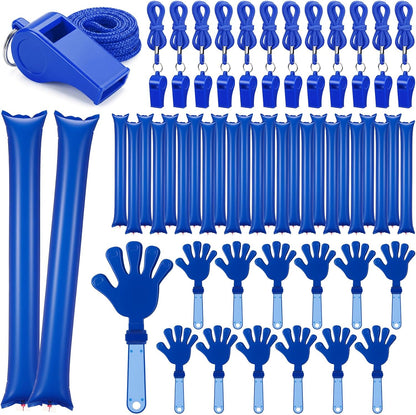 48 Pcs Cheering Noisemakers Set Included 12 Pcs Mini Air Horns Noisemakers 12 Hand Clappers 24 Thunder Sticks for Birthdays Sporting Events (Horn,Blue)