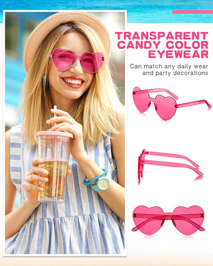 Frienda 20 Pairs Heart Shaped Sunglasses Rimless Candy Color Glasses for Women Men Party Favor