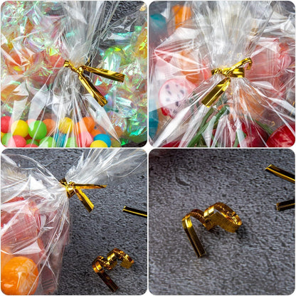 Zcintert Clear Cello Cellophane Treat Bags, 100 Pcs - 7.9" x 11" (2mils), Plastic Gift Bags for Candy, Party Favor, Cookies, Candies Packaging, with 4” Twist Ties
