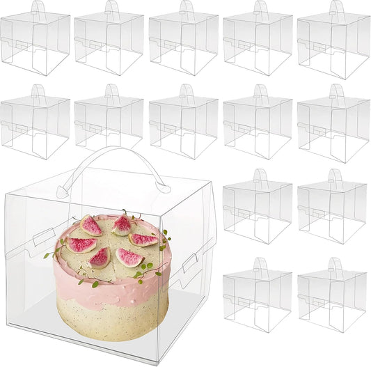 25 Pcs 5x5x4 Inch White Cake Boxes with Handle & Boards, Easy Carrying Paper Cake Containers, Cake Holder Window Carriers for Birthday Christmas Birthday Wedding, Party, Gift