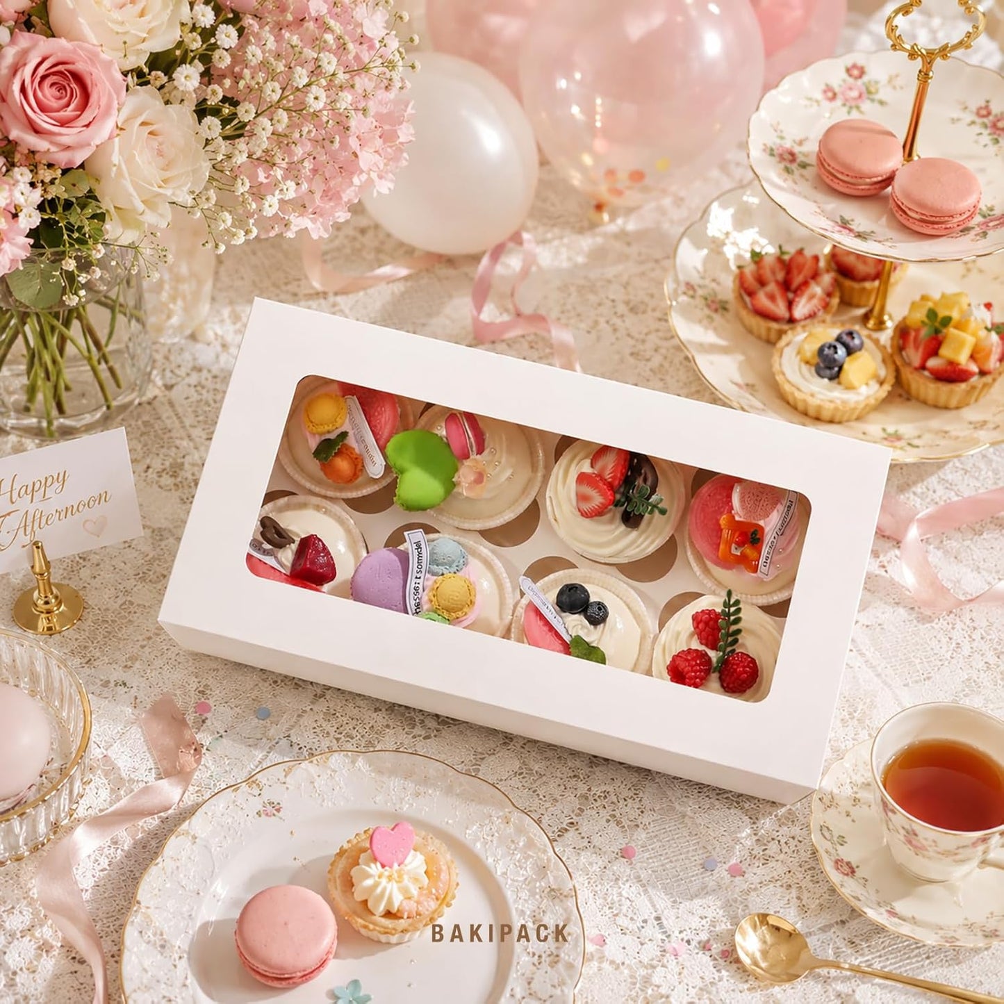 25 Pink Cupcake Boxes, Cupcake Boxes 6 Count with Window and Inserts, Mother's Day Cupcake Holders for Cupcakes, Muffins, Cookies