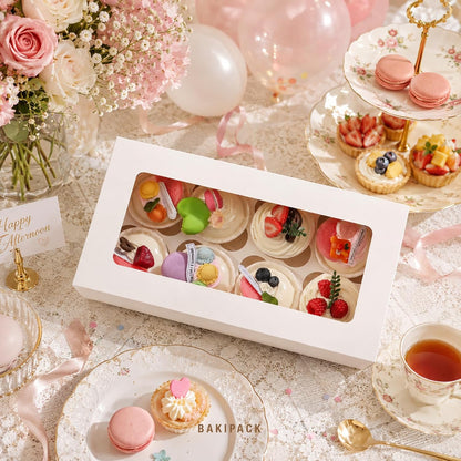 25 Pink Cupcake Boxes, Cupcake Boxes 6 Count with Window and Inserts, Mother's Day Cupcake Holders for Cupcakes, Muffins, Cookies