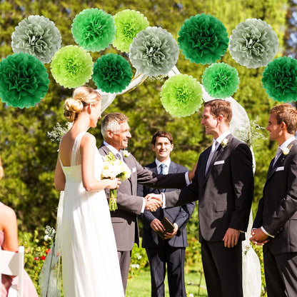 BestoFun 16 PCS Sage Green Party Decorations Tissue Paper Flowers Christmas Party Decors Hanging Pom Poms Decorations for Xmas New Year Winter Holiday Decorations