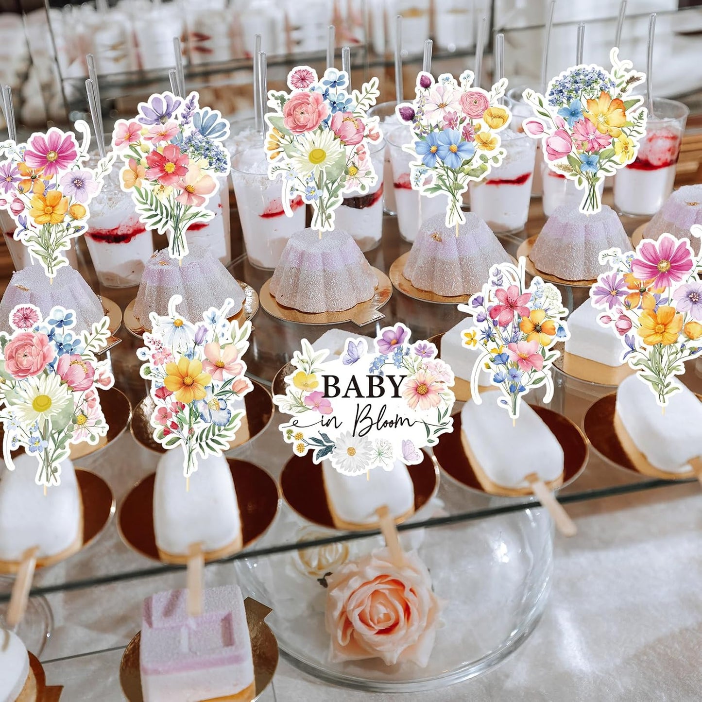 Rngmsi Flower Birthday Cupcake Toppers Decorations, 40PCS Wildflower Baby in Bloom Baby Shower Cake Decorations for Girls Women, Garden Floral Fairy Party Decor