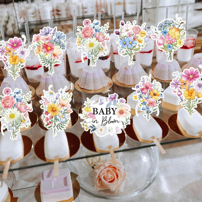 Rngmsi Flower Birthday Cupcake Toppers Decorations, 40PCS Wildflower Baby in Bloom Baby Shower Cake Decorations for Girls Women, Garden Floral Fairy Party Decor
