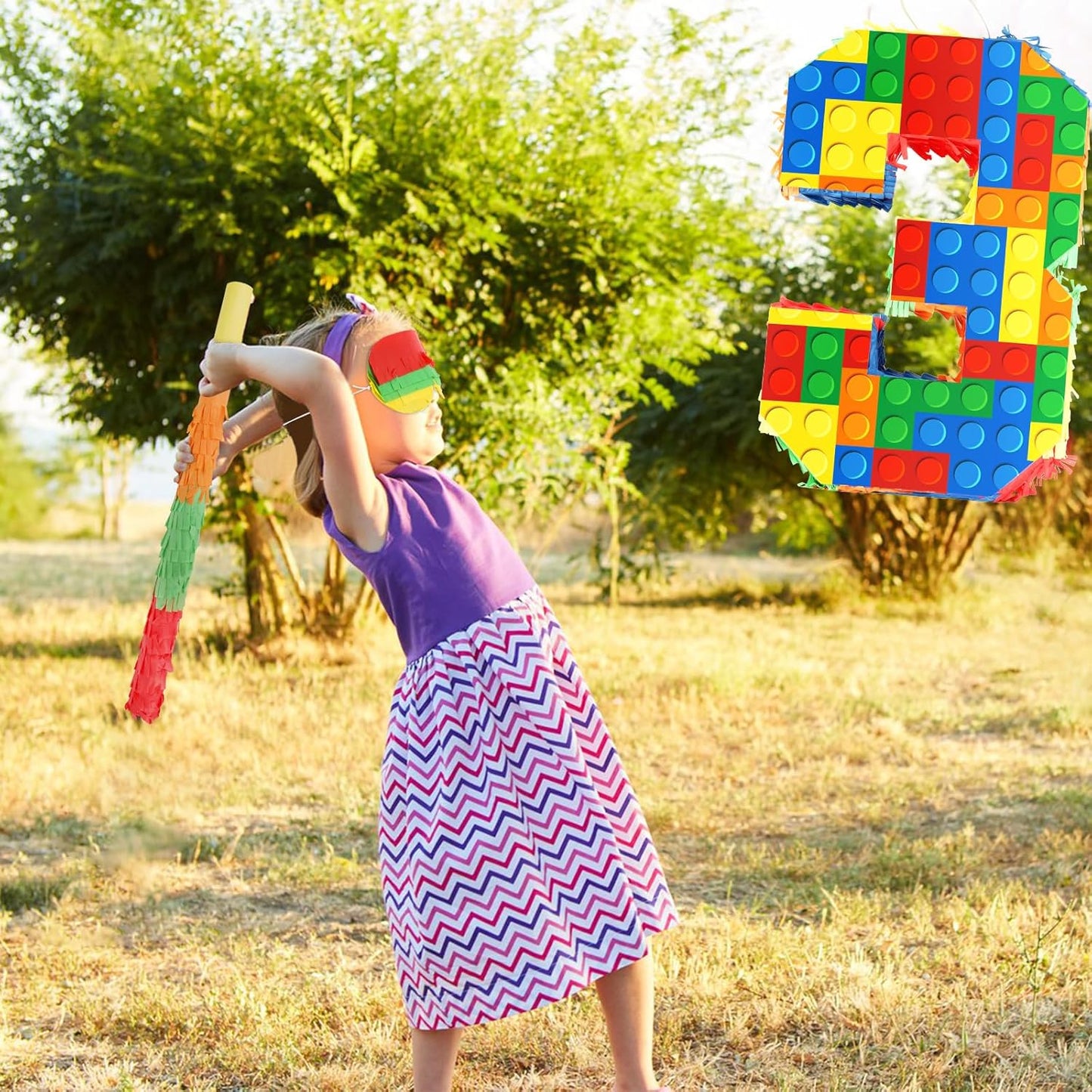 Hooqict Mexican Pinata with Blindfold and Bat Stick Party Pinata for Fiesta Carnival Cinco de Mayo Decorations Kids Adults Mexican Party Games Birthday Party Supplies