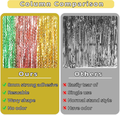3 Pack Colorful Foil Fringe Curtain Backdrop - 6.6 x 3.3 ft Wavy Rainbow Tinsel Backdrop Curtain Metallic Streamers Iridescent Holiday Photo Booth Party Decorations