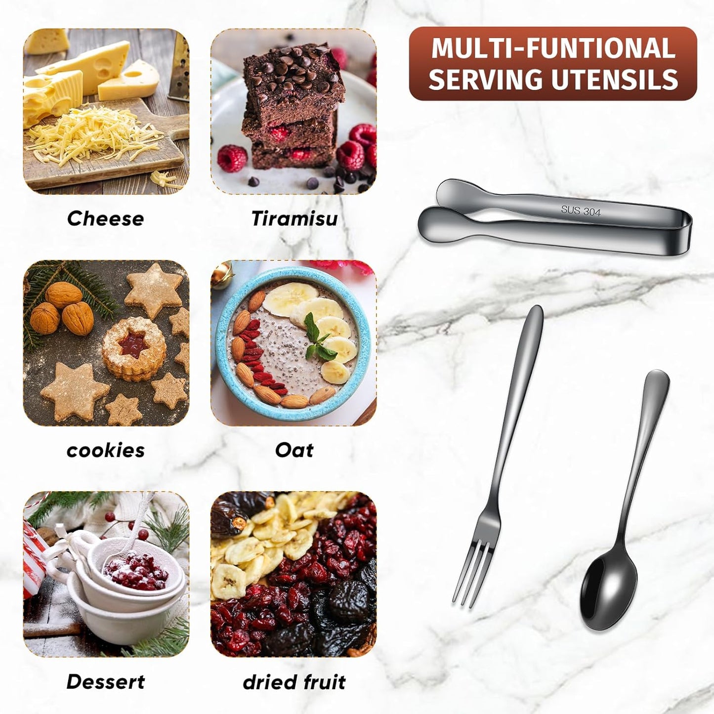 Cunhill 24 Pcs Charcuterie Accessories Mini Cocktail Tongs Small Serving Spoons and Appetizer Forks Stainless Steel Tongs Charcuterie Utensils for Valentine Party Supplies(Vivid Sharp Spoon,Silver)