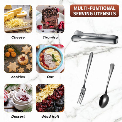 Cunhill 24 Pcs Charcuterie Accessories Mini Cocktail Tongs Small Serving Spoons and Appetizer Forks Stainless Steel Tongs Charcuterie Utensils for Valentine Party Supplies(Vivid Sharp Spoon,Silver)