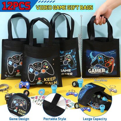 60Pcs Video Game Party Favors Gamer Birthday Party Supplies for Kids Non Woven Bags Silicone Bracelet Stamper Keychain Glow Sticker Game on Gift Goodie Treat Bag Fillers Boy Gaming Party Favors