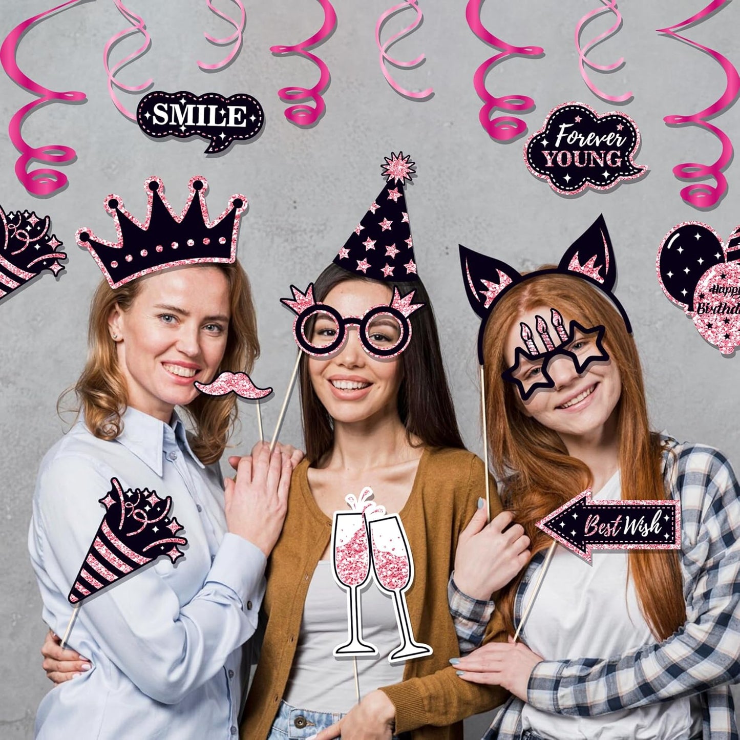 36 PCS Birthday Photo Booth Props Party Supplies Holiday Picture Decorations Photo Booth Props for Birthday Party Favors Pose Sign Kit Fun for Party (Purple and Black)