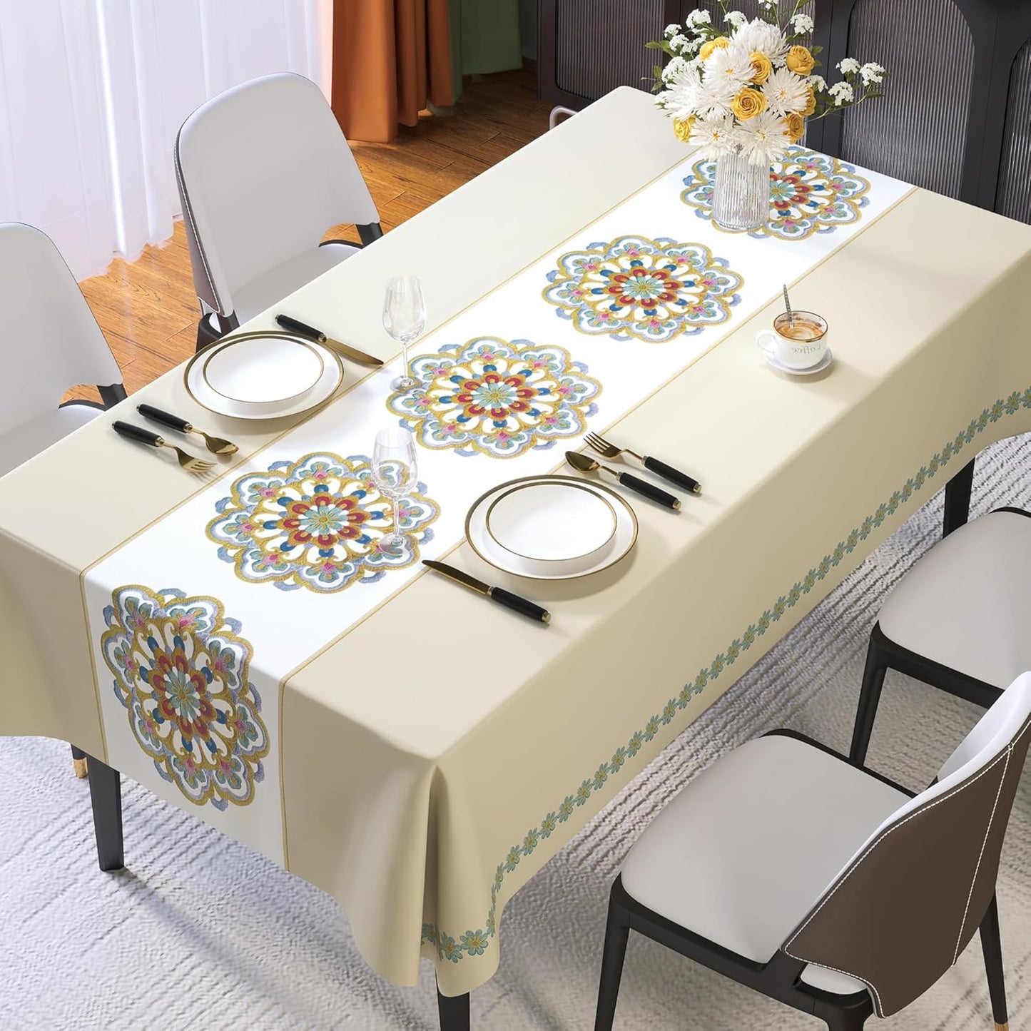 Rectangle Table Cloth,100% Waterproof Tablecloth Oil Proof Spill Proof Vinyl Table Cloth, Wipe Clean Plastic Table Cover for Dining, Camping, Indoor and Outdoor 52" x 70",Leaves