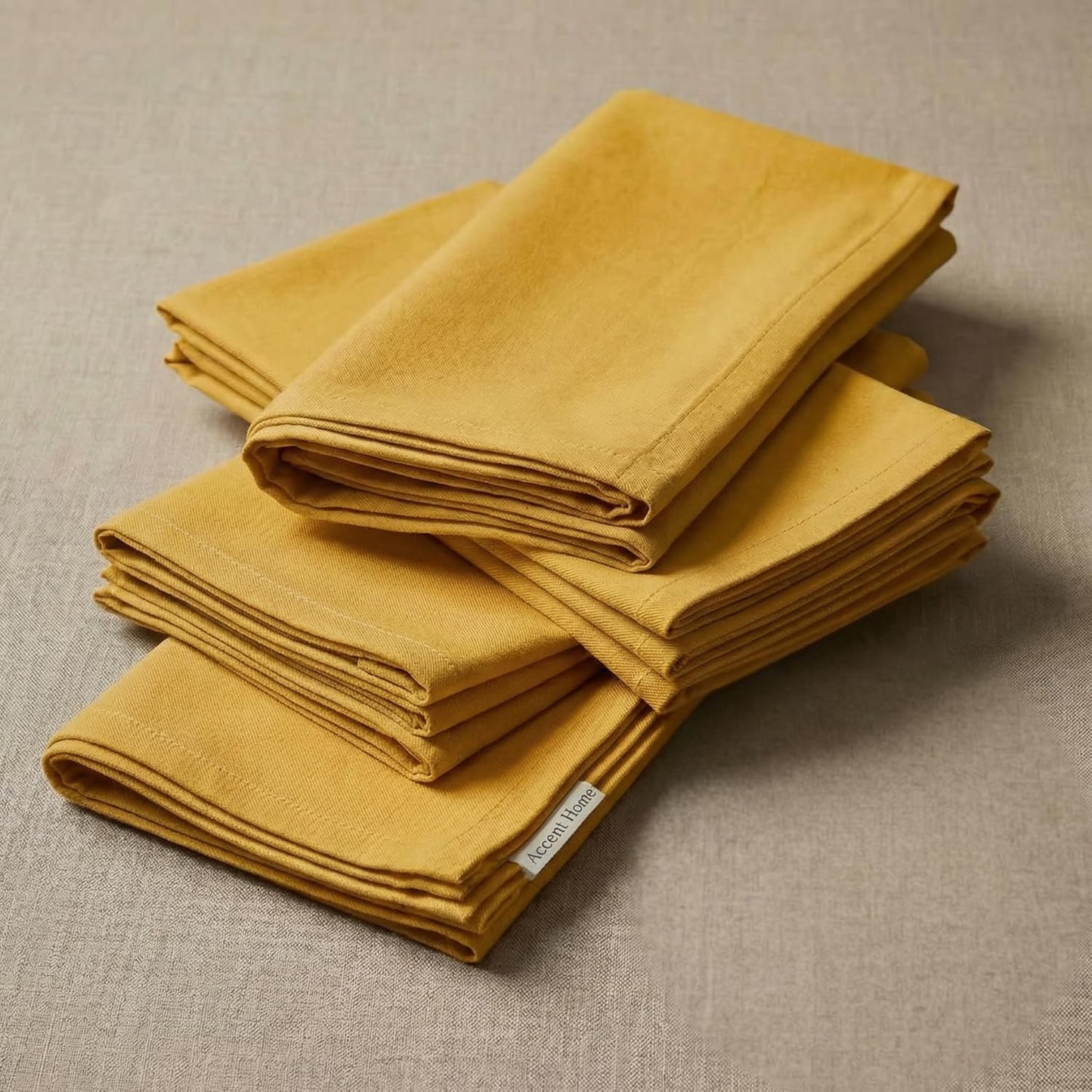 ACCENTHOME Natural Cotton Linen Napkin Set of 12 18x18 inch Dinner Napkins - Washable Soft Premium Hotel Quality Reusable Hemmed Edges Napkins Perfect Table Linens for Family Dinners, Weddings