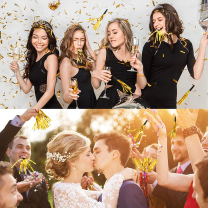 Sumind 24 Pcs Gold Noise Makers Metallic Fringed Party Blowers Horns Whistles Noisemakers Party Favors for Adults Birthday Graduation Sporting Events Celebration Surprise Supplies